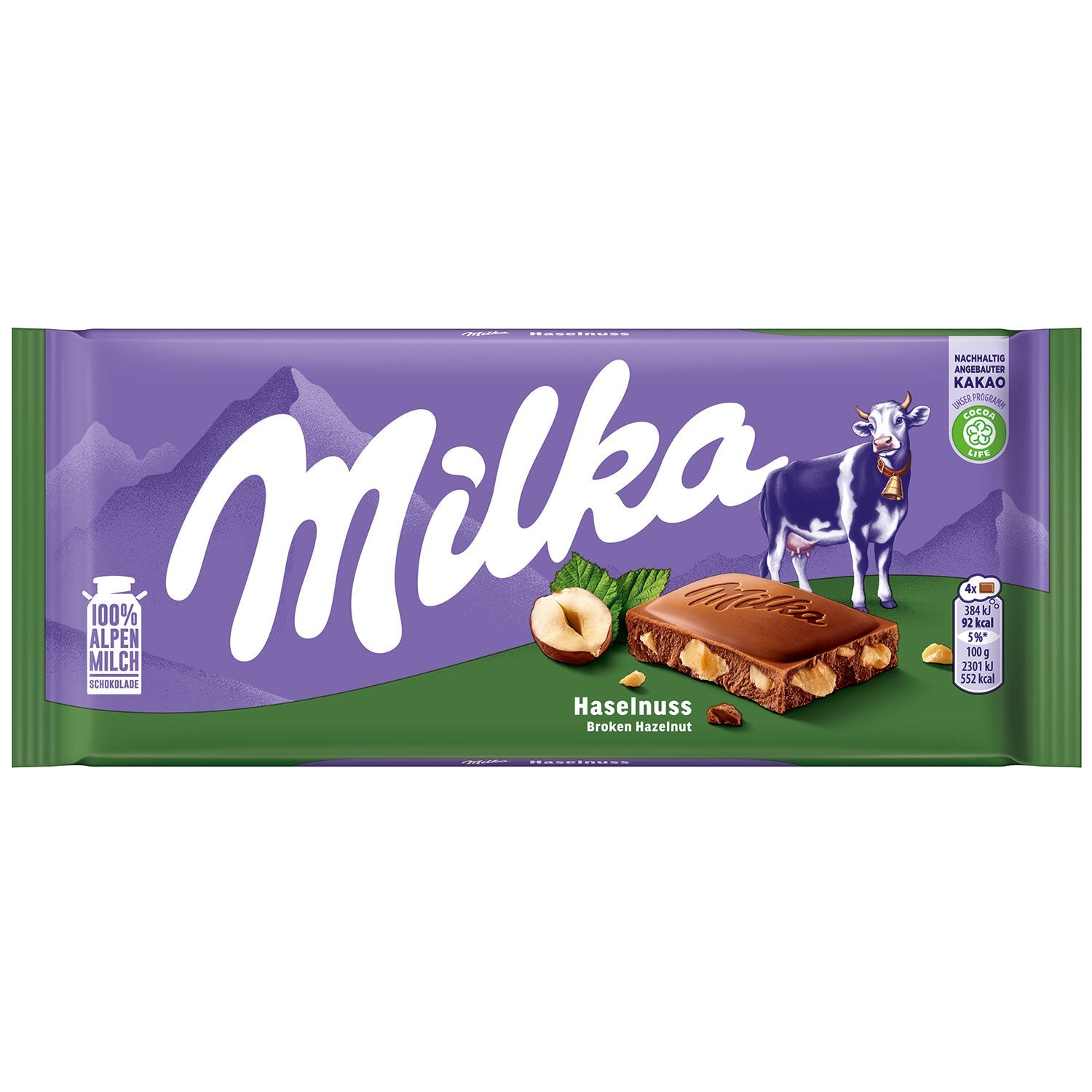 Milka Whole Hazelnut Chocolate Bar (Ganze Haselnüsse) available from Rosa Distribution