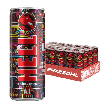 Hell Energy Drink A.I 24 x 250ml Cans High Caffeine With B Vitamins Vegan Preservative Free
