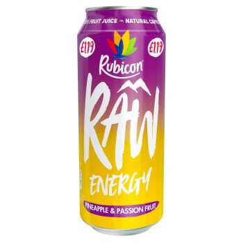 Rubicon Raw Energy Pineapple Passion 12 x 500ml Priced Can High Natural caffeine