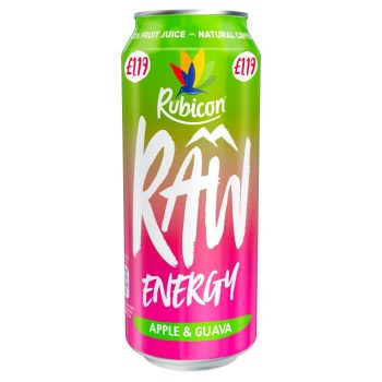 Rubicon Raw Energy Apple Guava Drink 12 x 500ml Priced Can Natural Caffeine