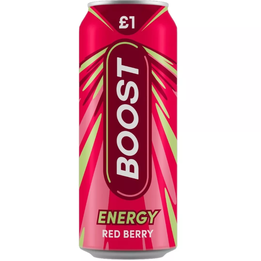 Boost Energy Red Berry Cans 12 x 500ml PMP – Sparkling Energy Drink - Caffeine & B-Vitamin