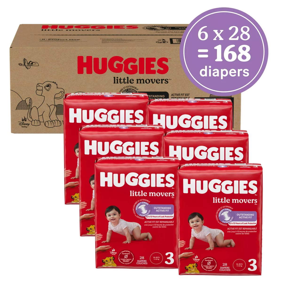 Huggies Little Movers Baby Disposable Diapers – Size 3 (168 Count)