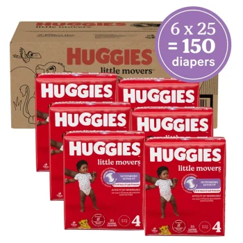 Huggies Little Movers Baby Disposable Diapers – Size 4 (150 Count)