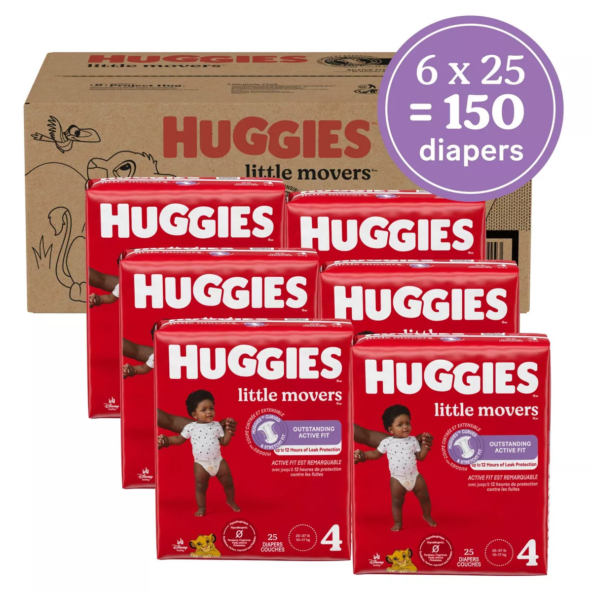Huggies Little Movers Baby Disposable Diapers – Size 4 (150 Count)