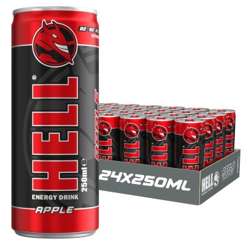 Hell Energy Drink APPLE 48 x 250ml Cans High Caffeine With B Vitamins Vegan Preservative Free