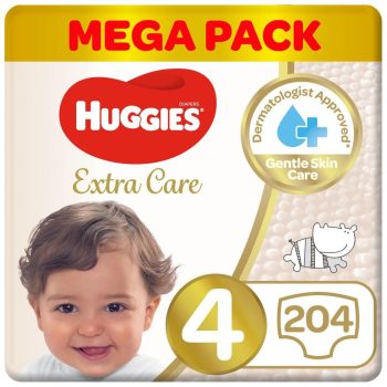 Huggies Extra Care Size 4 – 204 Diapers (Super Mega Pack)